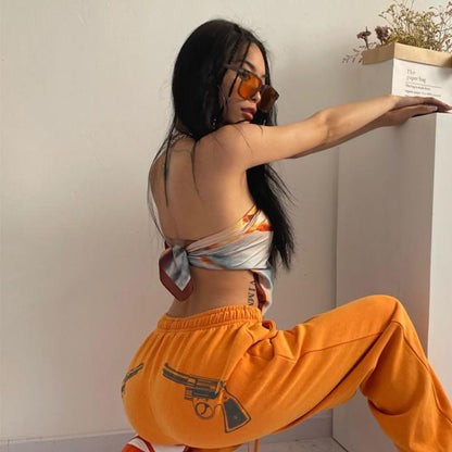 Personality Printed Jazz Hip-hop Sweatpants Female Hip-hop Loose Leggings High-waist All-match Casual Pants Tide