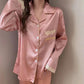 Women's Spring Autumn Long-sleeved Pajamas Set Thin Ice Silk Embroidered Homewear Sexy Simulation Silk Casual Suit Outer Wear Pyjamas Sleeping Suit