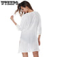 Hollow Out Beach Dresses Women Summer White V Neck Slit Lace Sexy Mini Dress Chiffon Loose Pullover