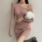 Knitted Dress Women's Bottoming Dress Bag Hip Skirt with Temperament Slim Sexy Strapless Long-sleeved Bottoming Skirt