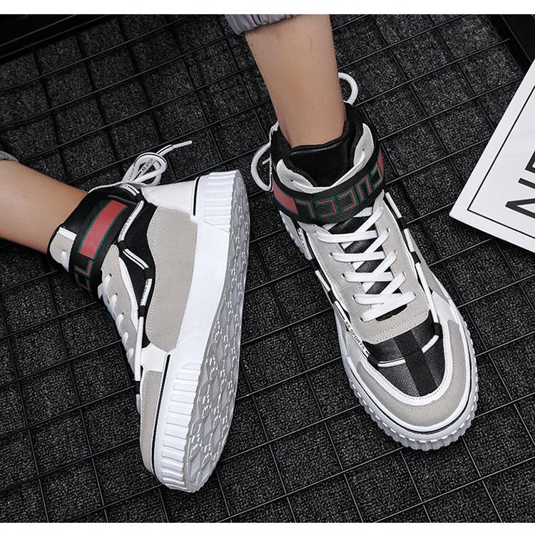 Spring Autumn Men High-top Vulcanized Shoes Canvas Shoes Lace Up Letter Prints Buckle Casual Thick Sole Shoes for Men
