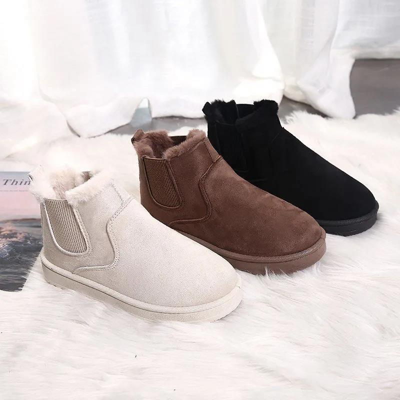 Snow Boots Women's Short Tube One Pedal Thick Bread Shoes Winter Warmth and Velvet All-match Student Non-slip Cotton Shoes