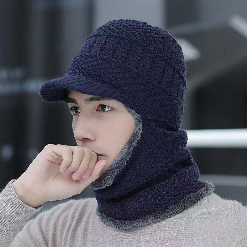 Winter Plus Velvet Thickened Ear Protection One-piece Men and Women Outdoor Knitted Hats Windproof and Warm Riding Neck Protection Cap