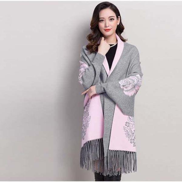Autumn and Winter Shawl Knitted Cardigan Retro Cheongsam Cloak Sweater