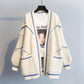 Pofulove Autumn Winter Women's Loose Alphabet Thick Knit Mid-length Sweater Cardigan Coat Women