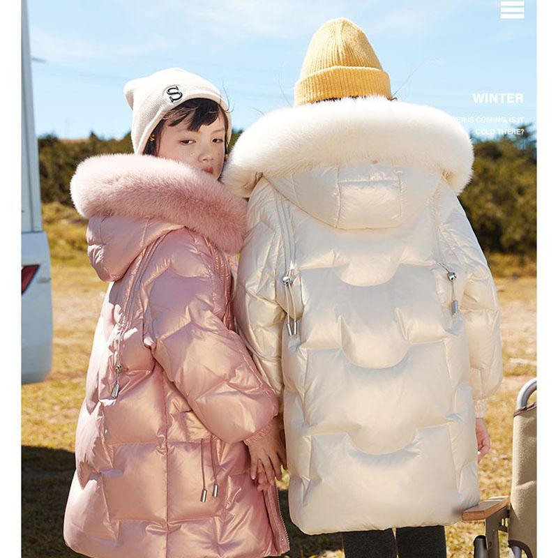Children's Warm Down Jacket Girls Mid-length Plus Velvet Thickened Children's Clothing Kids Windbreaker