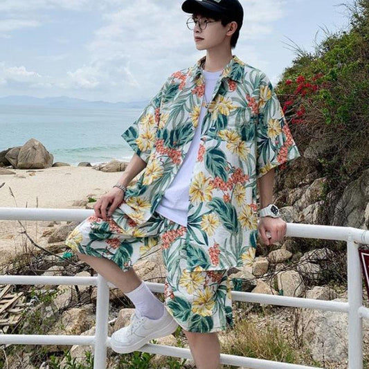 Summer Beach Shirt Men Tees Half Sleeve Clothes Leaf Fruit Print T-shirt Button Up Top Casual Male Undies Plus Size Overshirt