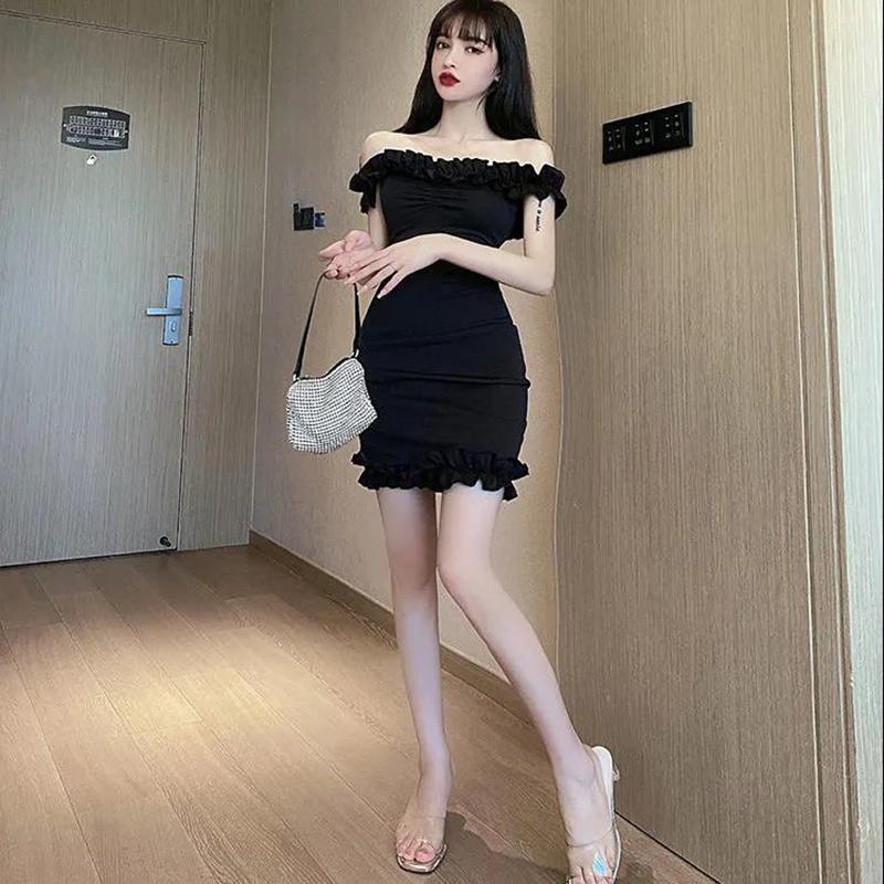 One-shoulder Dress High Waist Tight-fitting Hip Skirt Women Dress Solid Color Bodycon Summer Skirt Club Wear