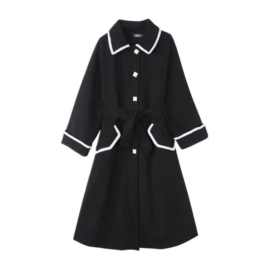 Autumn and Winter Woolen Coat Korean Version of Thin Lapel Coat Mid-length Over The Knee Plus Size Women's Woolen Coat
