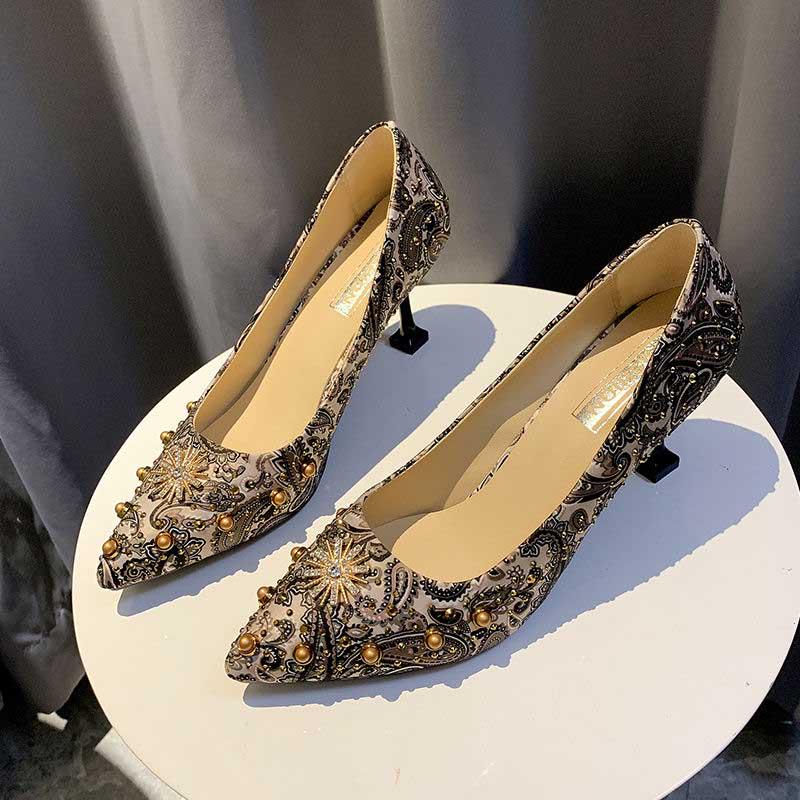 Plus Size 35-39 Summer Women Bohemian Prom High Heels Wear-resistant Non-slip Office Lady Sandals Bridal Shoes