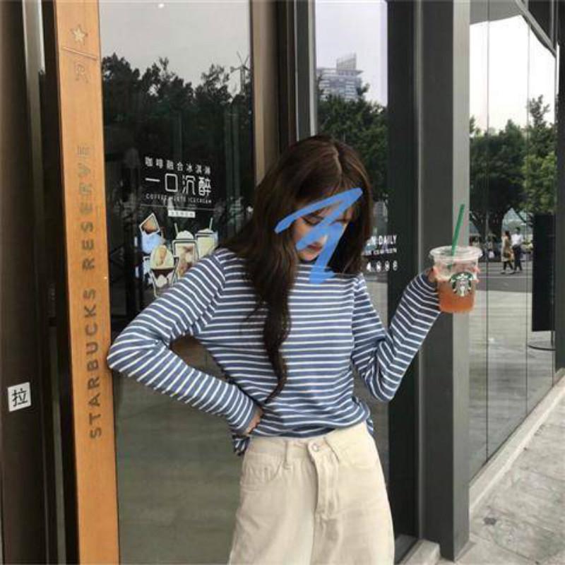 Pofulove Wear Half-high Collar Striped Long-sleeved Knitted Bottoming Shirt Sweater Top Women Winter