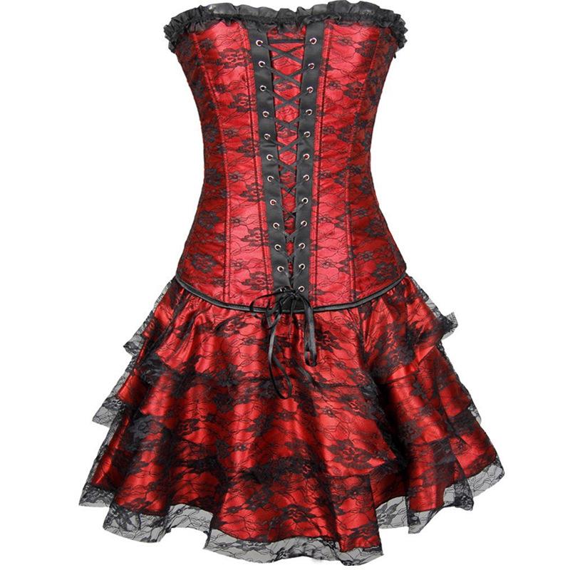 Sexy Corsets Dresses Plus Size Costume Overbust Burlesque Corset and Skirt Lingerie Set  Corselet
