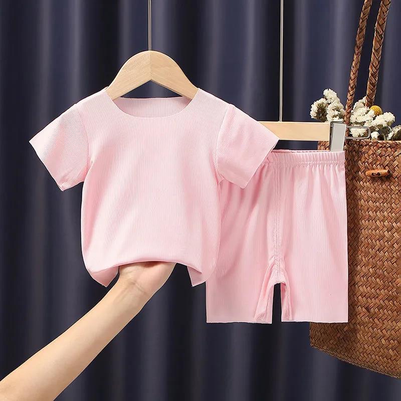 Summer Newborn Baby Children's Clothing Ice Silk Short-sleeved Two-piece Suit Men and Women Baby Short-sleeved Shorts T-shirt Home Service