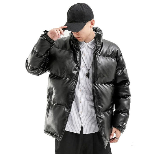 Men's Winter Thick Padded Jacket Bread Suit Clothes Korean Style Trend Loose Student Pu Leather Cotton Jacket Clothes