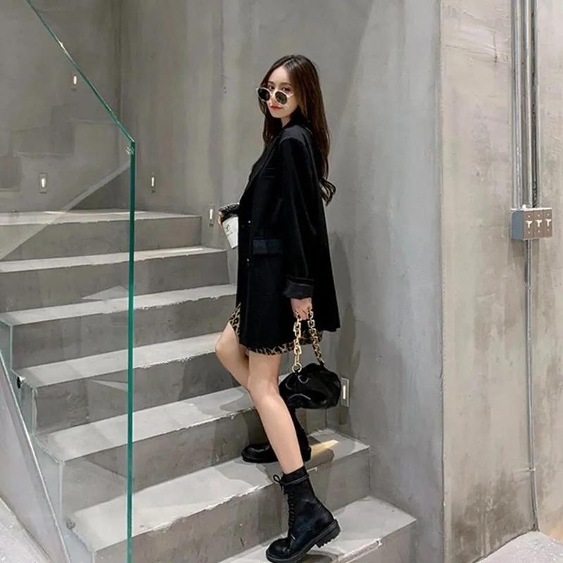 Khaki Jacket Female Spring and Autumn Loose Sense of Design Qualities Leisure Suit Jacket Lady Loose Long-sleeved Jacket