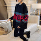 Autumn/winter Fashion Striped Bottoming Shirt Mid-length Loose-fitting Outer Sweater Long-sleeved Splicing Color Top Coat