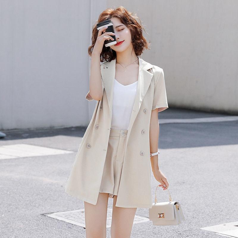 Suit Shorts Suit Female Summer Professional Suit Three-piece Short-sleeved Suit Jacket + Loose Shorts + Lined Casual Professional Suit
