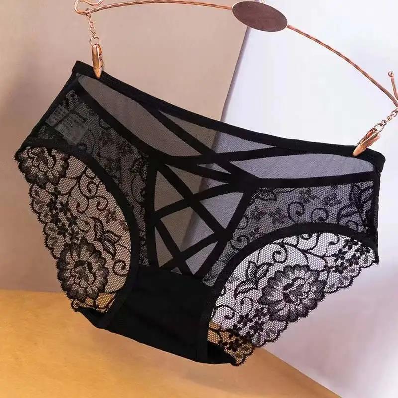 Large Size Panties Women's Transparent Mesh Lace Sexy Seamless Elastic Panties