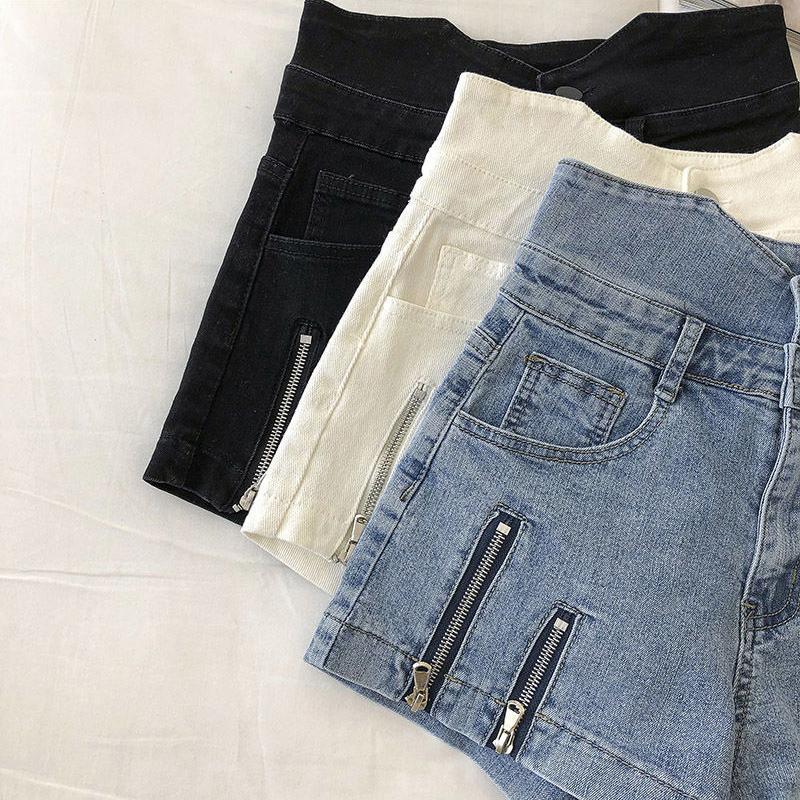 Large Size Loose Denim Shorts Female High Waist Summer Korean Version Was Thin Fashionable Double Zipper Wide Leg Pants