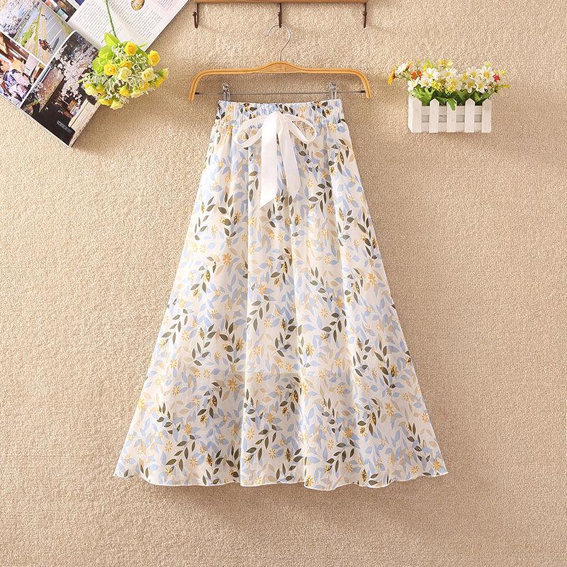 Summer High Waist Chiffon Women Midi Skirts Casual Floral Print Female Skirt Maxi Beach Skirt