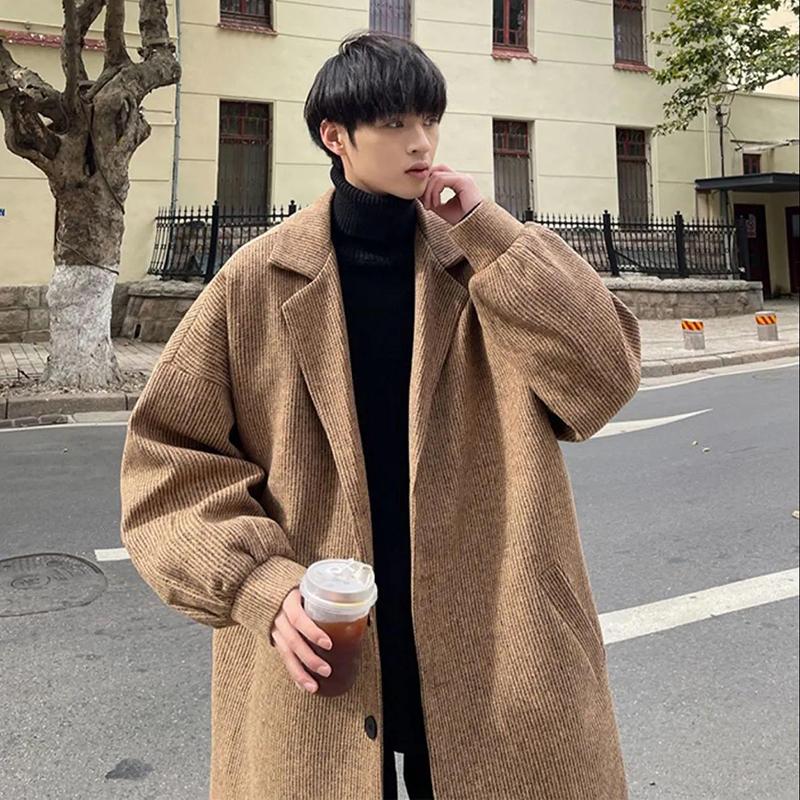 Woolen Coat Men's Winter Cotton Thickened Mid-Length Casual Windbreaker Autumn and Winter Korean Trend Woolen Coat