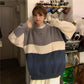 Pofulove Sweater Loose Autumn Winter Korean Lazy Color Matching Striped Round Neck Pullover