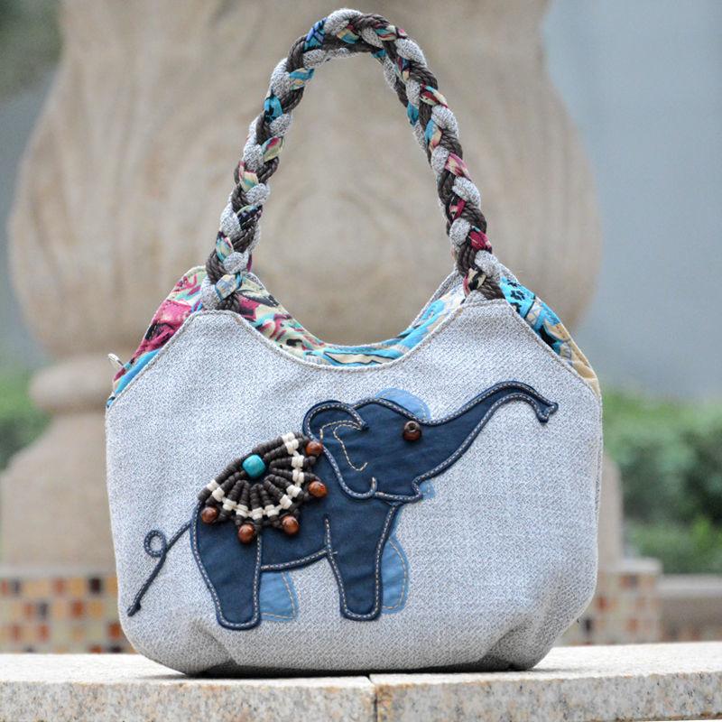 Middle Aged Women Handbag Casual Daily Shopper Ethnic Style  Anvas Cotton and Linen Woven Animal Flower Print Pattern