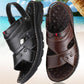 Men Leather Sandals Summer Classic Peep Toe Slippers Soft Sandals Men Roman Comfortable Outdoor Walking Footwear