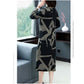 Large Size Long-sleeved Dress Women Spring and Autumn Mid-length Over-the-knee Bottoming Skirt Round Neck Print