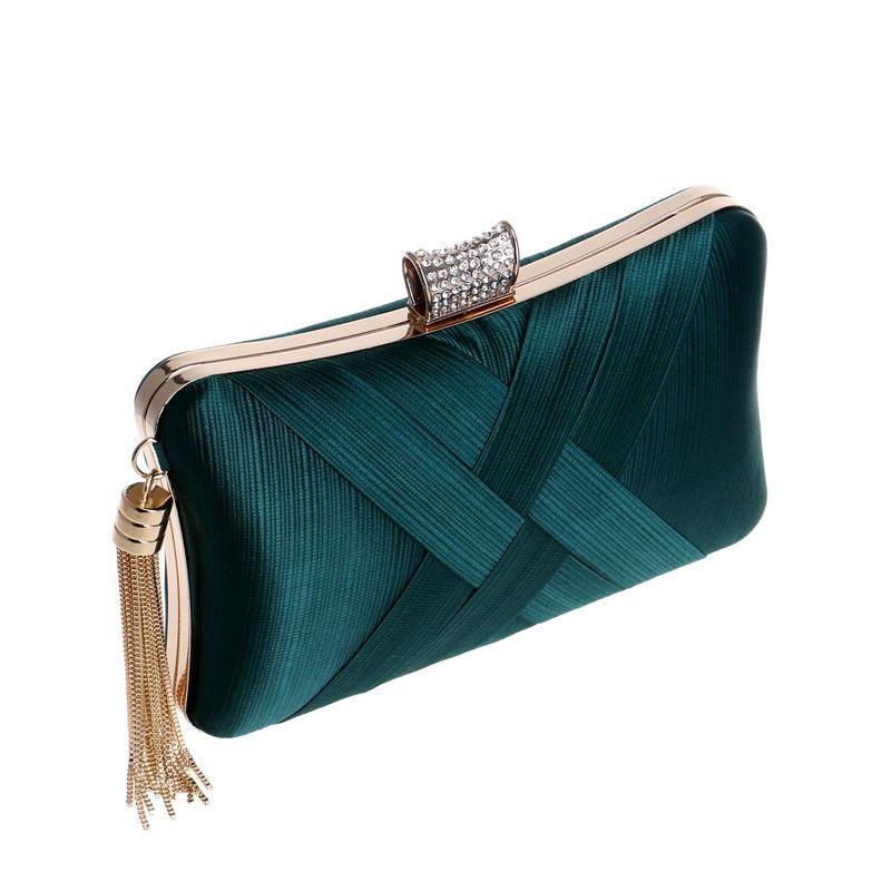 Pleated Satin Women's Clutch Bag Shoulder Bag Ladies Elegance Luxury Wedding Evening Banquet Rhinestones Tassel
