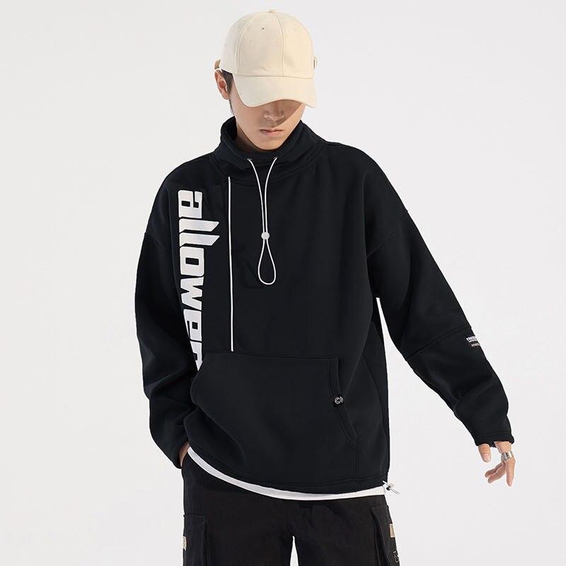 Youth Men Streetwear Fleece Hoodies Imitated Mink Wool Pullover Winter Big Pocket Sweatshirts Casual Turtleneck Tops