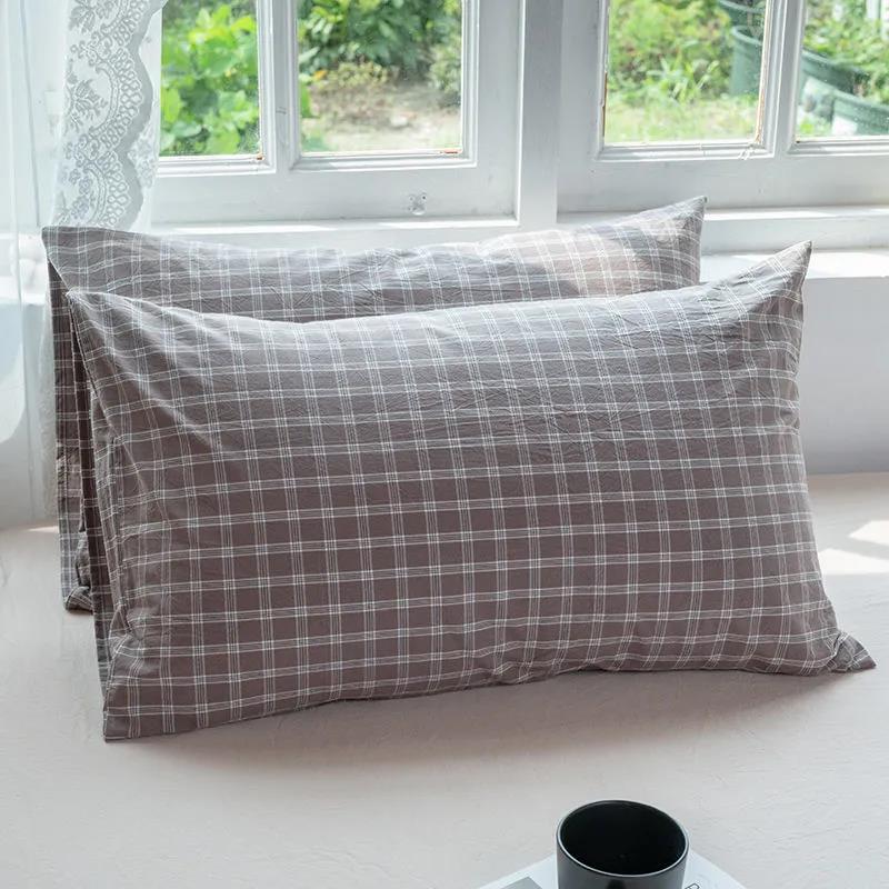 Cotton Pillow Case Skin-friendly Washed Cotton Pillow Case Check Simple Pillow Case