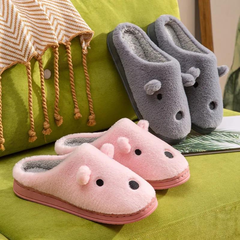 Women Winter Home Slippers Fluffy Sliders Pink Fur Sliders House Shoes Warm Soft Slippers for Bedroom Dog Cute Cartoon Couples Slippers