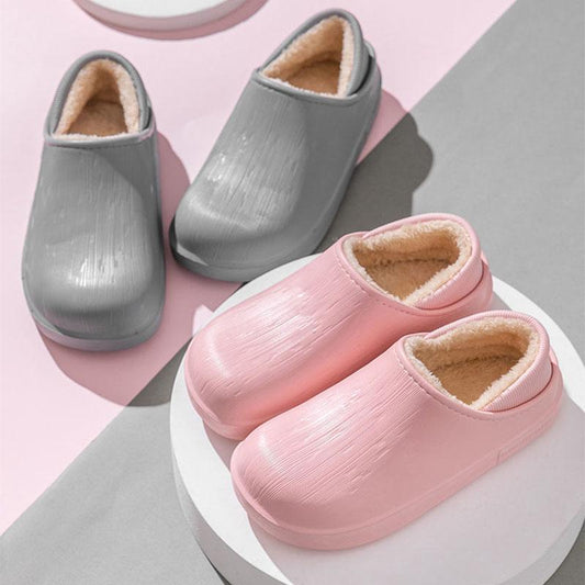 Waterproof Cotton Slippers for Women Winter Indoor and Outdoor Cute Plus Velvet Warm Shoes for Home Non-slip Wool Slippers
