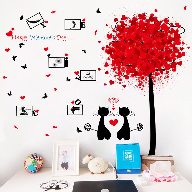 [cute couple cat] happy valentine's day wall stickers transparent film romantic home decoration
