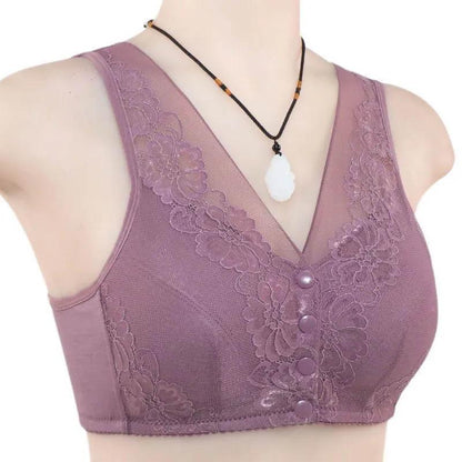 Women's Plus Size Unwired Full Cup Bra Soft Cotton Front Buckle Tank Top Anti-sagging Anti-slip Lightweight Breathable Lace Bra