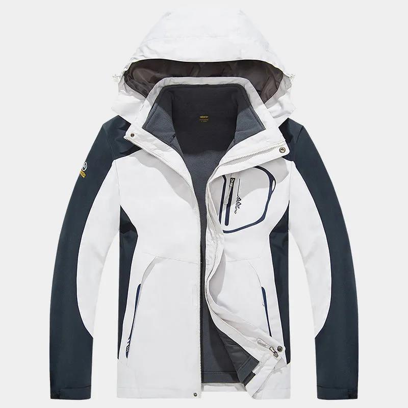 Men's Outdoor Jacket Men's Three-in-one Detachable Plus Velvet Thick Two-piece Windproof and Waterproof Ski Jacket Mountain Travel