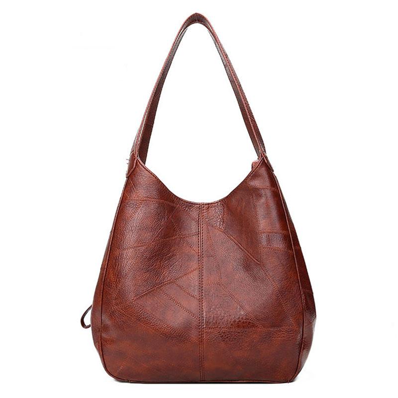 Vintage PU Leather Soft Leather All-match Tote Bag Simple One-shoulder Handbag Multi-layer Casual Lady Messenger Bag