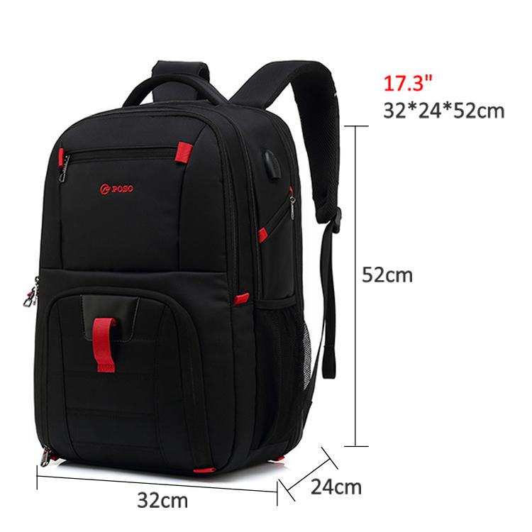 Men's Backpack Waterproof/Large Capacity /USB Charging Laptop Backpack 17 Inch School Bag for Boy Nylon/Canvas Black/Gray PS-501