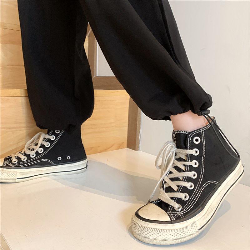 Street-fried Overalls and Black High-waist Trendy Ripped Pants Women Loose and Thin All-match Straight Wide-leg Casual Pants