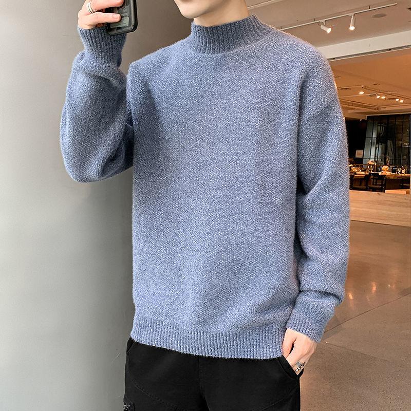High Collar Sweater Men's Striped Sweater Teen Students Thickened Pullover