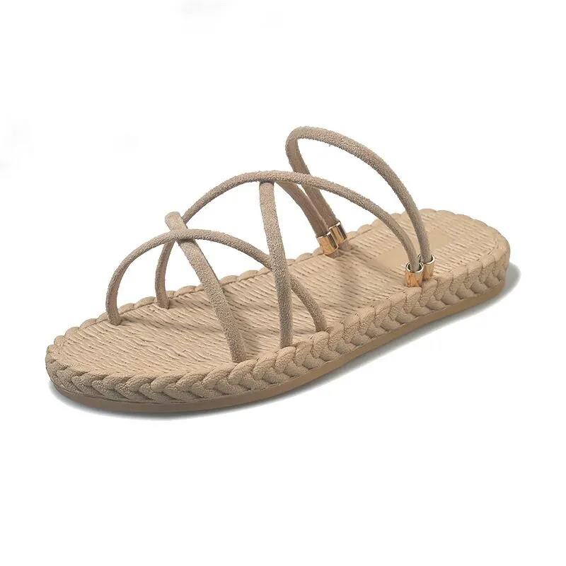 Flat Sandals Women Summer Wear All-match Two-wear Sandals and Slippers Women's One-word Buckle Simple Roman Shoes Light