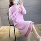 Long Faux Mink Fleece Sweater Winter Bottoming Sweater Thick Warm Knitted Lace Stitching Mohair Sweater Dress