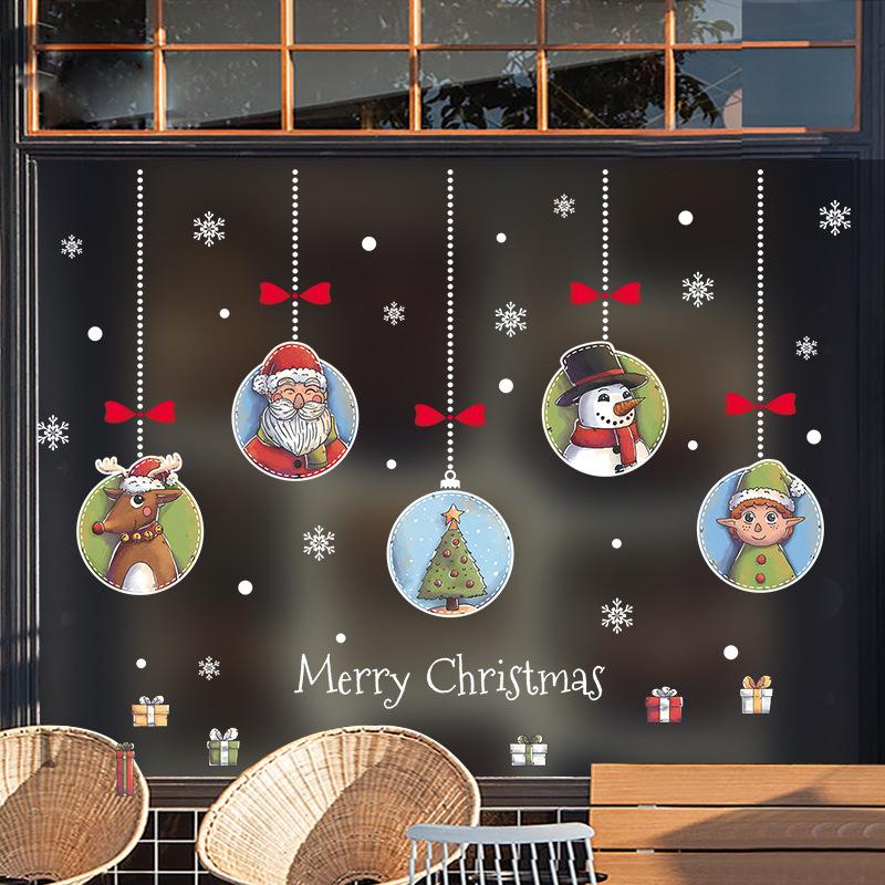 Double-sided Christmas watercolor hanging window display store glass door wall stickers crystal