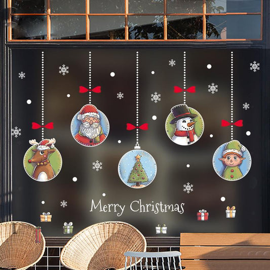 Double-sided Christmas watercolor hanging window display store glass door wall stickers crystal