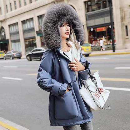 Winter Korean Style Slim Padded Jacket Women's Mid-length Thickened and Thin Fur Collar Pie Overcomes The Padded Jacket
