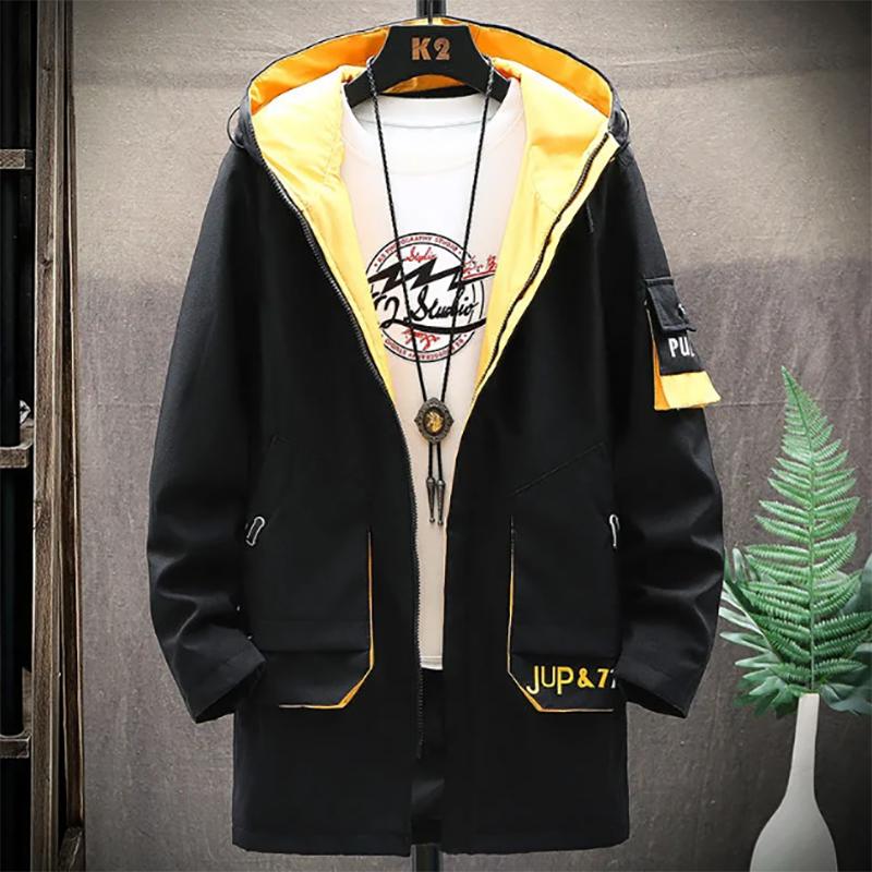 Men's Mid-length Windbreaker Youth Fashion Loose Warm Hooded Workwear Autumn Jacket