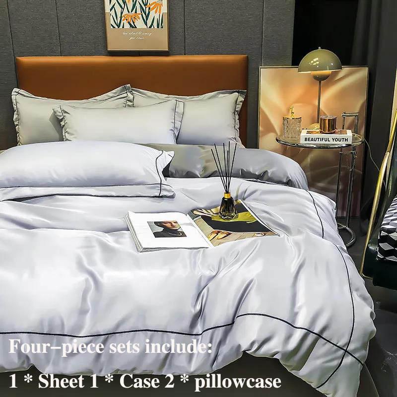 European-style Solid Color Double-sided Ice Silk Four-piece Bed Supplies Silk Slide Diet Water Wash Silk Sheets Were Set of Homes Set