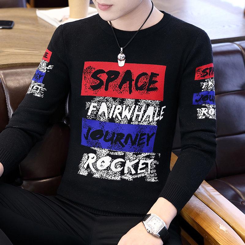 Sweater Men's Autumn and Winter Men's Round Neck Sweater 2019 Printed Clothing Bottoming Sweater