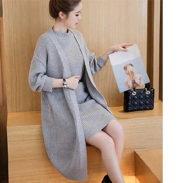 Autumn and Winter Knitted Top Long-sleeved Mid-length Sweater Solid Color Cardigan